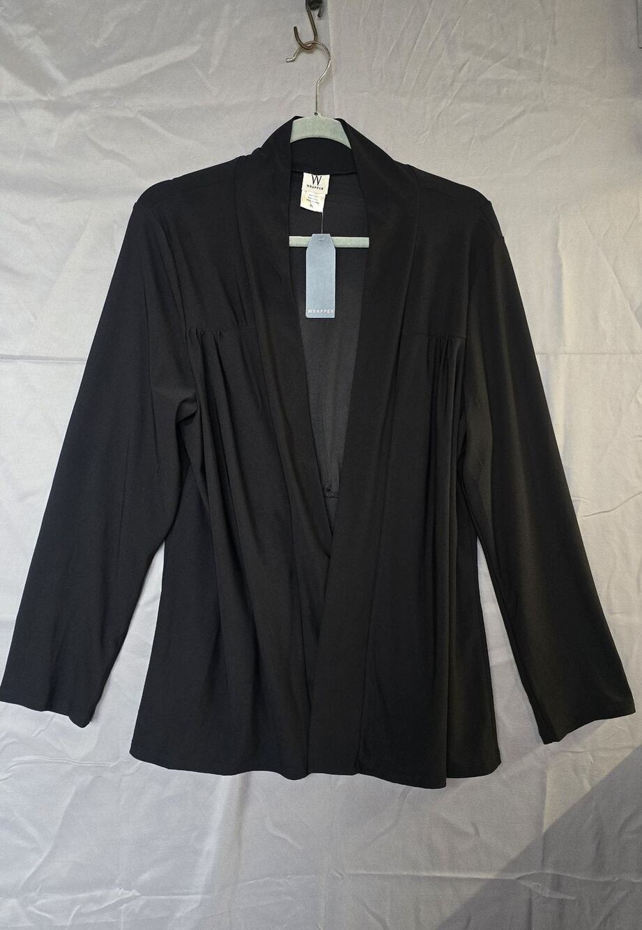 Wrapper Blouse Womens XL Black Kimono Open Front Long Sleeve Stretch Top
